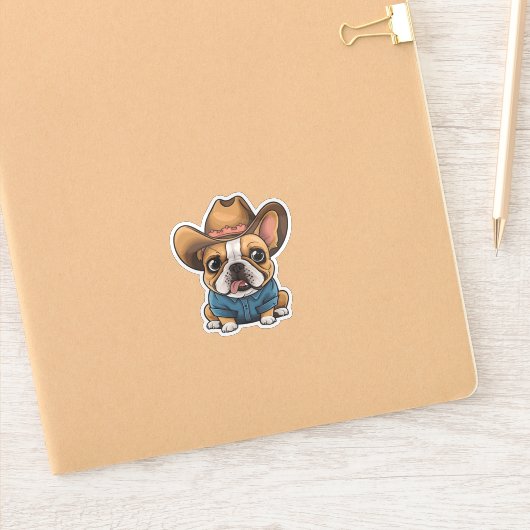 Niedlich Kawaii French Bulldog Cowboy Hat Dog Art Aufkleber (Notizbuch)