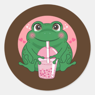Niedlich Kawaii Frog Boba Bubble Tea Damen Männer Runder Aufkleber