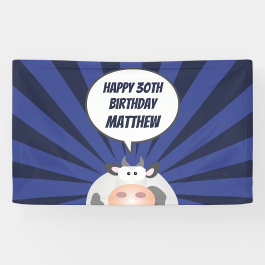 Niedlich Kawaii Funny Cartoon Kuh Happy 30. Geburt Banner (Horizontal)