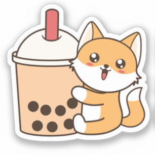 Niedlich Kawaii Funny Fox Boba Bubble Tee Aufkleber