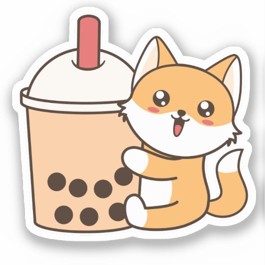 Niedlich Kawaii Funny Fox Boba Bubble Tee Aufkleber (Vorderseite)