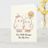 Niedlich Kawaii Ghost Couple Halloween Karte (Gelbe Blume)
