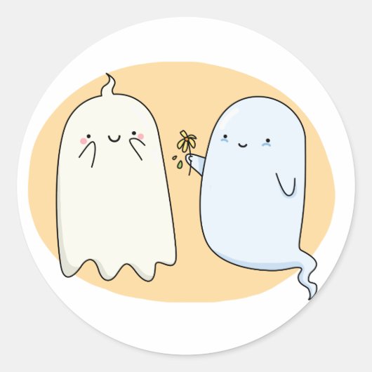 Niedlich Kawaii Ghost Couple Runder Aufkleber (Vorderseite)