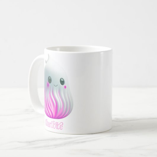 Niedlich Kawaii Ghost - Personalisiert mit Namen Kaffeetasse (Vorderseite Links)
