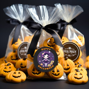 Niedlich Kawaii Girl in Pumpkins Halloween Runder Aufkleber