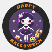 Niedlich Kawaii Girl in Pumpkins Halloween Runder Aufkleber (Vorderseite)