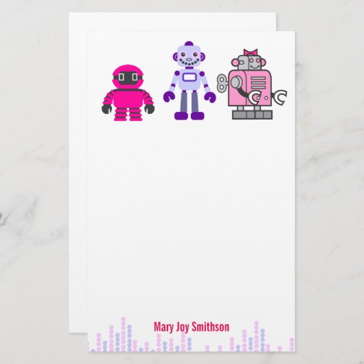 Niedlich & Kawaii Girl's Pink Cyborgs Robot Briefpapier (Vorne/Hinten)