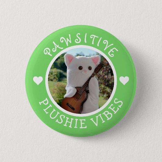 Niedlich Kawaii Green Pawsitive Plushie Vibes Foto Button (Vorderseite)