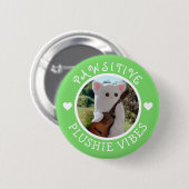 Niedlich Kawaii Green Pawsitive Plushie Vibes Foto Button (Vorne & Hinten)