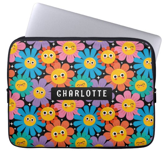 Niedlich Kawaii Groovy Daisy Personalisiert Name Laptopschutzhülle (Vorderseite)