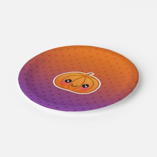 Niedlich Kawaii Halloween Cartoon Pumpkin Design Pappteller (Schrägansicht)