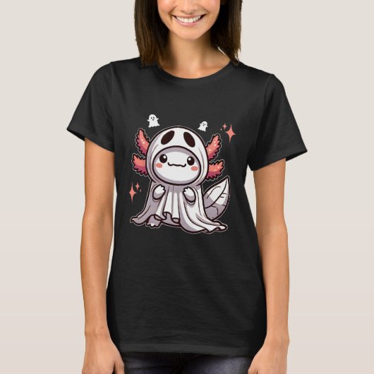 Niedlich Kawaii Halloween Ghost Axolotl T-Shirt (Vorderseite)