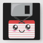 Niedlich / Kawaii Happy Diskette Quadratische Wanduhr (Vorderseite)