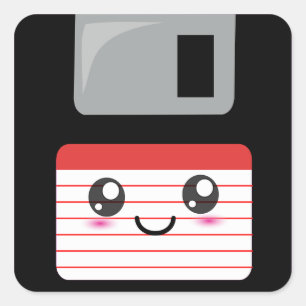 Niedlich / Kawaii Happy Diskette Quadratischer Aufkleber