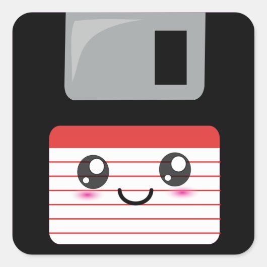 Niedlich / Kawaii Happy Diskette Quadratischer Aufkleber (Vorderseite)