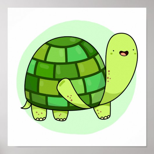 Niedlich Kawaii Happy Green Tortoise Poster (Vorne)