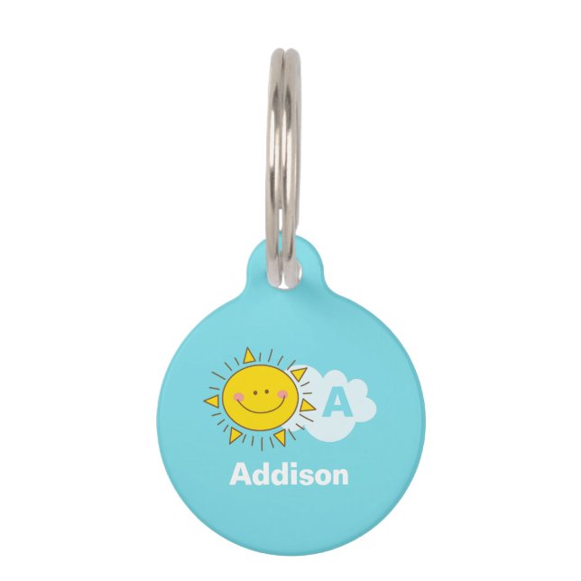 Niedlich Kawaii Happy Sunshine Monogram Haustiermarke (Vorderseite)