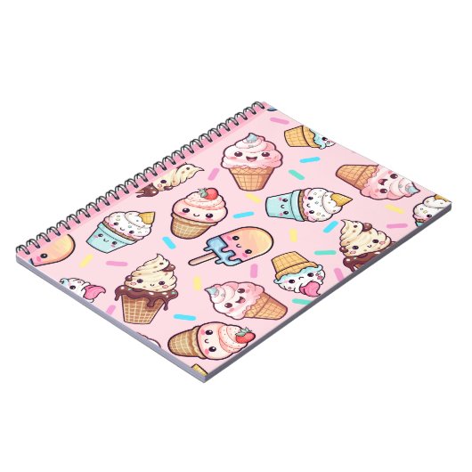 Niedlich Kawaii Ice Creme Print Notebook Journal Notizblock (Linke Seite)