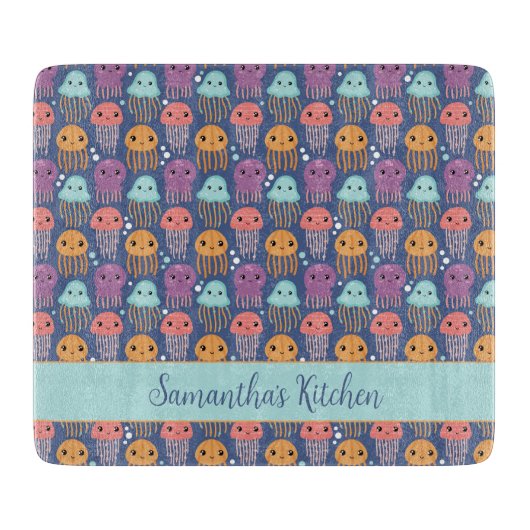 Niedlich Kawaii Jellyfish Personalisiert Schneidebrett (Vorderseite)