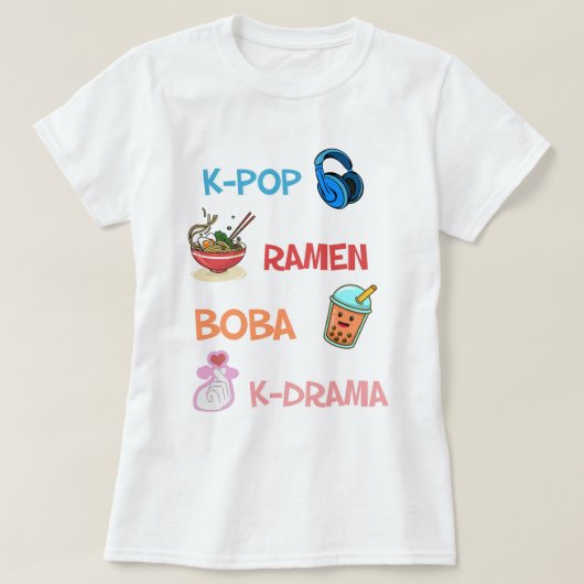 Niedlich Kawaii K-Pop Ramen Boba Bubble Tea K-Dra T-Shirt (Design vorne)