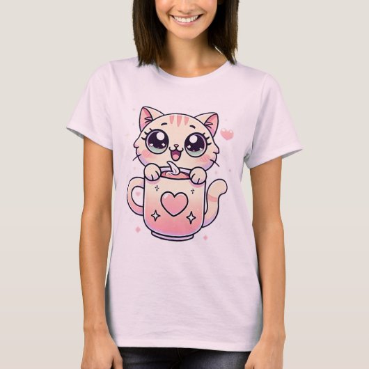Niedlich Kawaii Kaffee Chat Lover T - Shirt (Vorderseite)