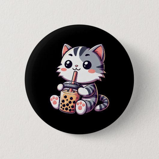 Niedlich Kawaii Katze Boba Blubble Milk Tee Anime Button (Vorderseite)