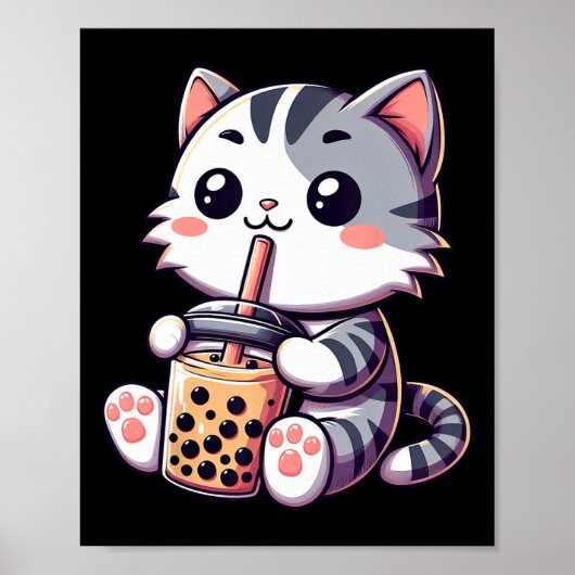 Niedlich Kawaii Katze Boba Blubble Milk Tee Anime  Poster (Vorne)