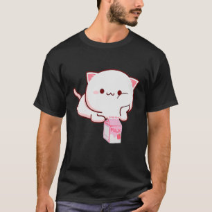 Niedlich Kawaii Katze Erdbeere Milch Anime Japanis T-Shirt