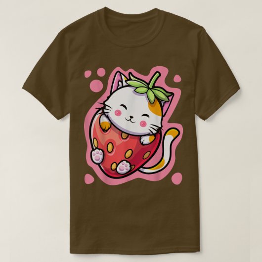 Niedlich Kawaii Katze Erdbeeren Milch Japanisch An T-Shirt (Design vorne)