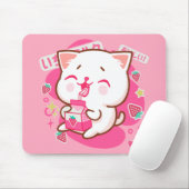 Niedlich Kawaii Katze Japanisch Erdbeermilch Mousepad (Mit Mouse)