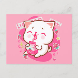 Niedlich Kawaii Katze Japanisch Erdbeermilch Postkarte