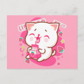 Niedlich Kawaii Katze Japanisch Erdbeermilch Postkarte (Vorderseite)