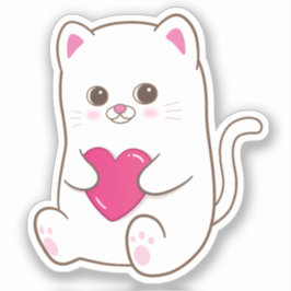 Niedlich Kawaii Katze Rosa Herz Valentine Aufkleber