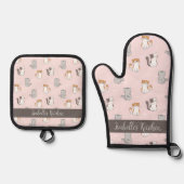 Niedlich Kawaii Katzen Personalisiert Ofenhandschuh & Topflappen-Set (Vorderseite)
