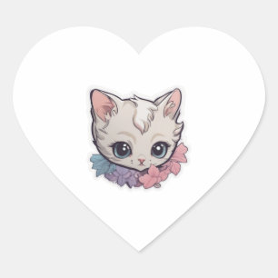 Niedlich Kawaii Kitten 1 Herz-Aufkleber