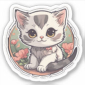 Niedlich Kawaii Kitten Aufkleber (Vorderseite)