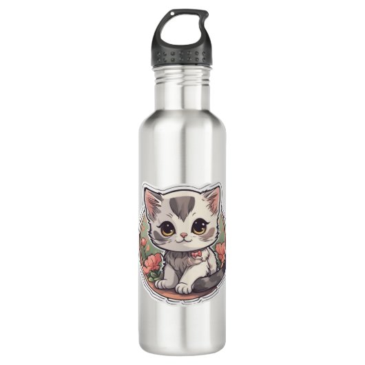 Niedlich Kawaii Kitten Edelstahlflasche (Vorderseite)