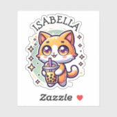 Niedlich Kawaii Kitten mit Bubble Tee Personalisie Aufkleber (Blatt)