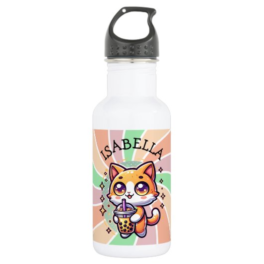 Niedlich Kawaii Kitten mit Bubble Tee Personalisie Edelstahlflasche (Vorderseite)