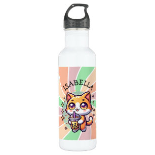 Niedlich Kawaii Kitten mit Bubble Tee Personalisie Edelstahlflasche
