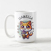 Niedlich Kawaii Kitten mit Bubble Tee Personalisie Kaffeetasse (Links)