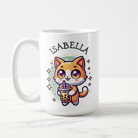 Niedlich Kawaii Kitten mit Bubble Tee Personalisie Kaffeetasse (Links)