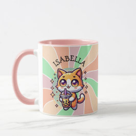 Niedlich Kawaii Kitten mit Bubble Tee Personalisie Tasse