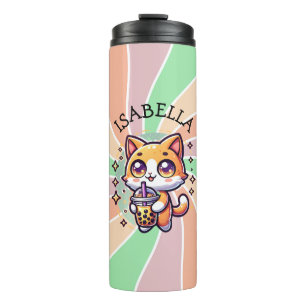 Niedlich Kawaii Kitten mit Bubble Tee Personalisie Thermosbecher