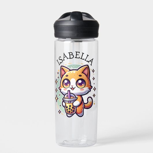Niedlich Kawaii Kitten mit Bubble Tee Personalisie Trinkflasche (Vorderseite)