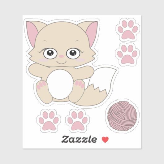 Niedlich Kawaii Kitten und Paw Prints Aufkleber (Blatt)