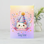 Niedlich Kawaii Kitty Cat Geburtstags Grußkarte (Stehend Vorderseite)