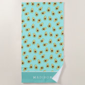 Niedlich Kawaii lächelnd Avocado Muster Personalis Strandtuch (Vorderseite)