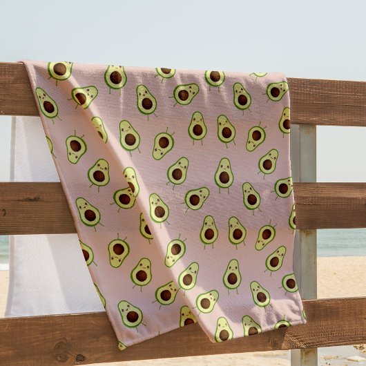 Niedlich Kawaii lächelnd Avocado Pattern Strandtuch