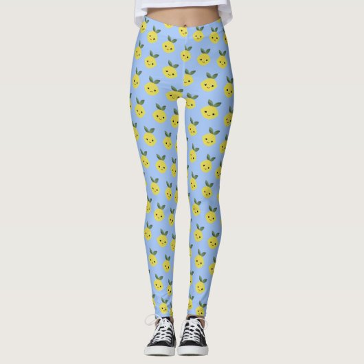 Niedlich Kawaii Lemon Muster lächeln Leggings (Vorderseite)
